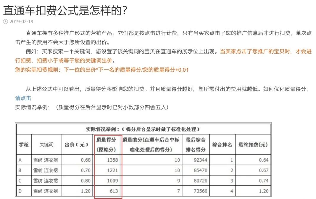 直通车扣费公式